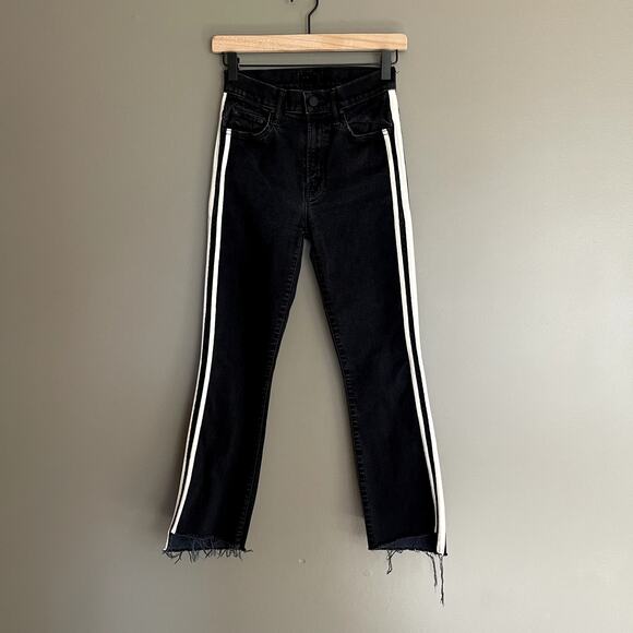 Mother Insider Crop Step Fray Jean in Guilty Racer Stripe Size 25 Black Bootcut - Picture 4 of 16